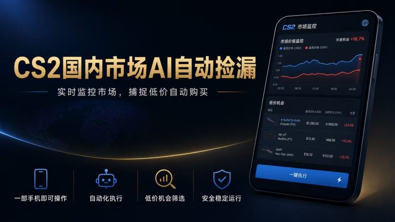 CS2国内市场AI自动捡漏，稳定运行多年。支持任何形式数据验证，日入300+-大伟资源网