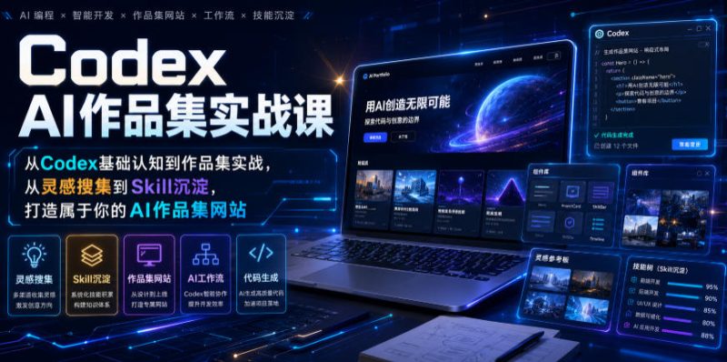 Codex AI作品集实战课，从Codex基础认知到作品集实战，从灵感搜集到Skill沉淀，打造属于你的AI作品集网站-大伟资源网