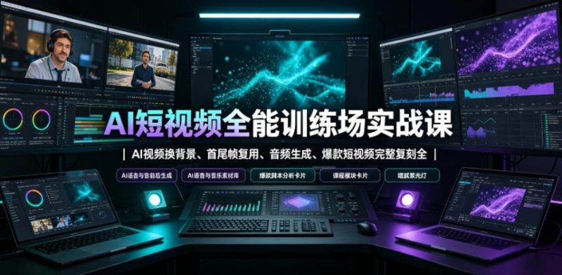 AI短视频全能训练场实战课｜AI视频换背景、首尾帧复用、音频生成、爆款短视频完整复刻全套实操教学-大伟资源网