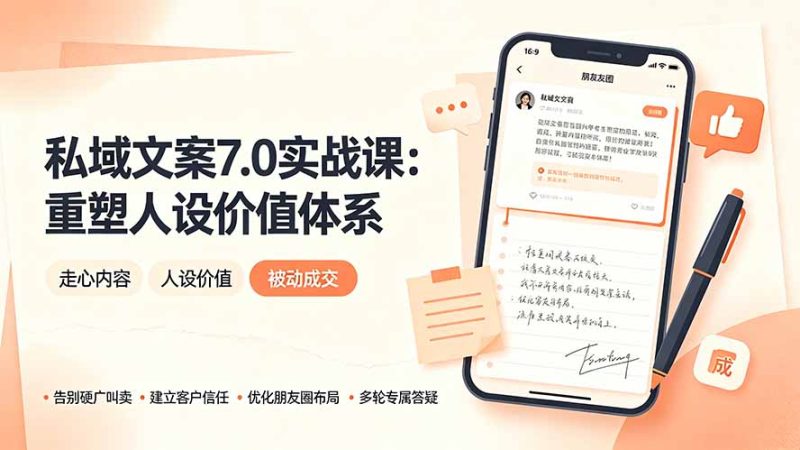 私域文案实战课7.0：重塑人设价值体系｜-告别硬广推销×走心内容×自我价值塑造，实现被动成交-大伟资源网