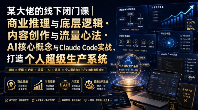 某大佬的线下闭门课｜商业推理与底层逻辑・内容创作与流量心法・AI核心概念与Claude Code实战，打造个人超级生产系统【录音+图片】-大伟资源网