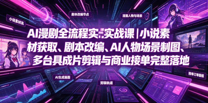 AI漫剧全流程实战课｜小说素材获取、剧本改编、AI人物场景制图、多工具成片剪辑、平台付费变现与商业接单完整落地-大伟资源网