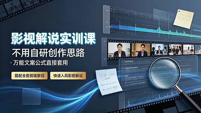 影视解说实训课：不用自研创作思路，万能文案公式直接套用，搭配全套剪辑教程，快速入局影视解说-大伟资源网
