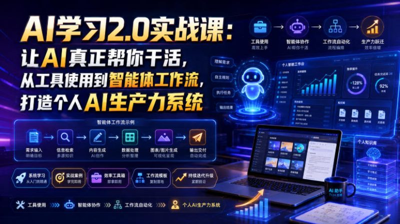 AI学习2.0实战课：让AI真正帮你干活，从工具使用到智能体工作流，打造个人AI生产力系统-大伟资源网