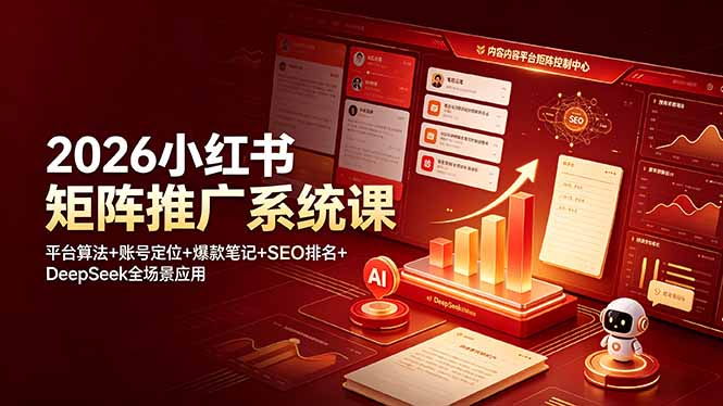 2026小红书矩阵推广系统课：平台算法+账号定位+爆款笔记+SEO排名+DeepSeek全场景应用-大伟资源网
