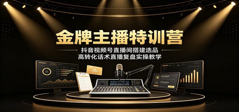 金牌主播特训营：抖音视频号直播间搭建选品，高转化话术直播复盘实操教学-大伟资源网