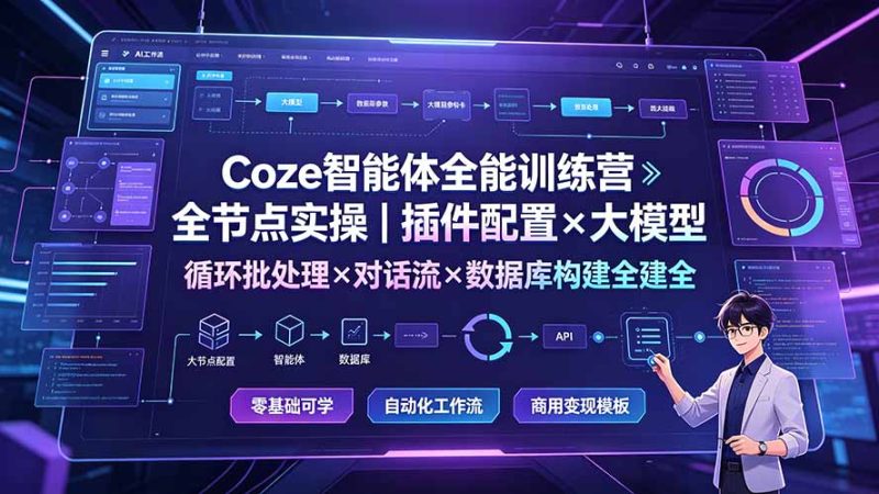 Coze智能体全能训练营：全节点实操｜插件配置×大模型×循环批处理×对话流×数据库构建全教学-大伟资源网