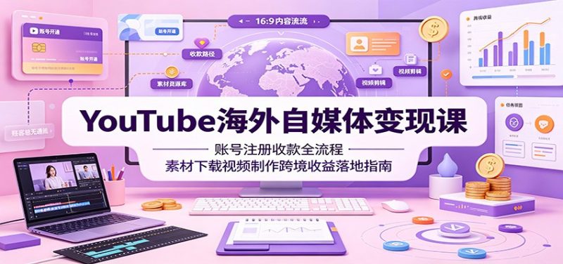 YouTube海外自媒体变现课：账号注册收款全流程，素材下载视频制作跨境收益落地指南-大伟资源网