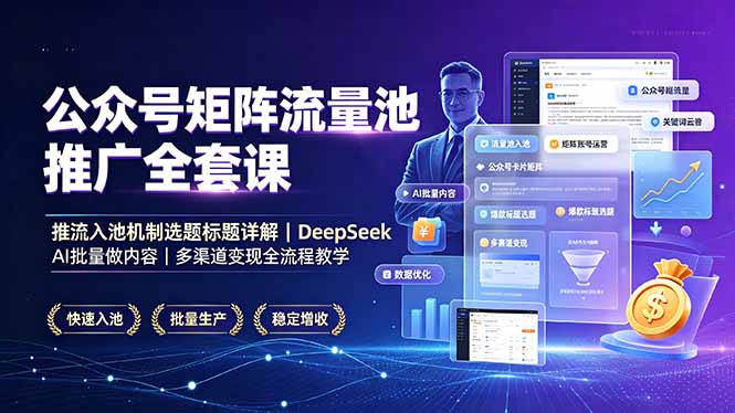 公众号矩阵流量池推广全套课，推流入池机制选题标题详解，DeepSeek AI批量做内容，多渠道变现全流程教学-大伟资源网