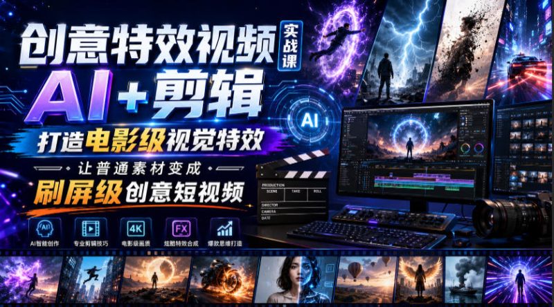 创意特效视频实战课，AI+剪辑打造电影级视觉特效，让普通素材变成刷屏级创意短视频-大伟资源网