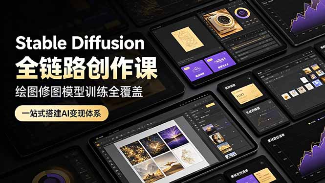 Stable Diffusion全链路创作课，绘图修图模型训练全覆盖，一站式搭建AI变现体系-大伟资源网