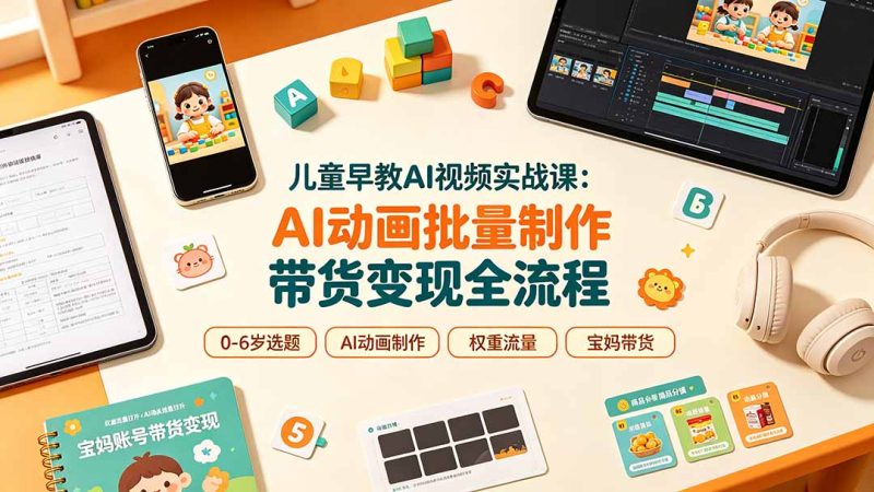 儿童早教AI视频实战课：0-6岁认知选题｜AI动画批量制作｜权重流量拉升｜宝妈账号带货变现全流程-大伟资源网