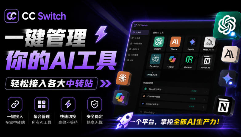 一键给Chatgpt、Codex、Claude接入地第三方中转站，CC Switch统一管理你的AI编程工具工作流-大伟资源网