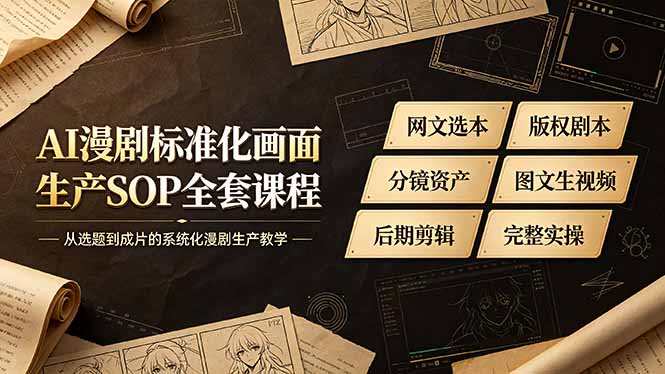AI漫剧标准化画面生产SOP全套课程，网文选本版权剧本分镜资产全覆盖，图文生视频后期剪辑完整实操教学-大伟资源网