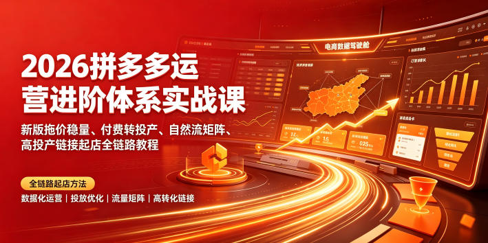 2026拼多多运营进阶体系实战课｜新版拖价稳量、付费转投产、自然流矩阵、高投产链接起店全链路教程-大伟资源网