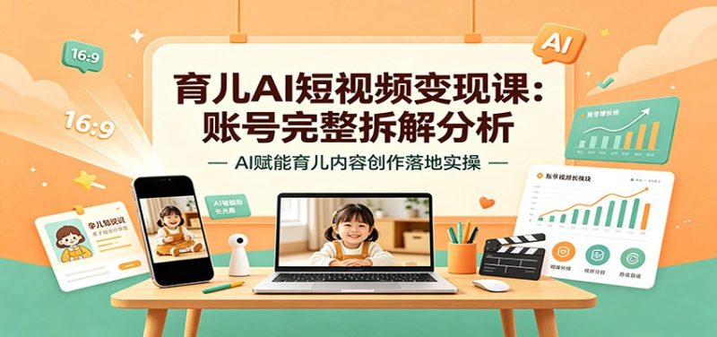 育儿AI短视频变现课：账号完整拆解分析，AI赋能育儿内容创作落地实操-大伟资源网