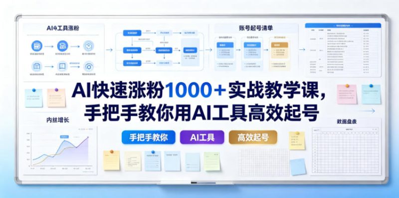 AI快速涨粉1000＋实战教学课，手把手教你用AI工具高效起号-大伟资源网