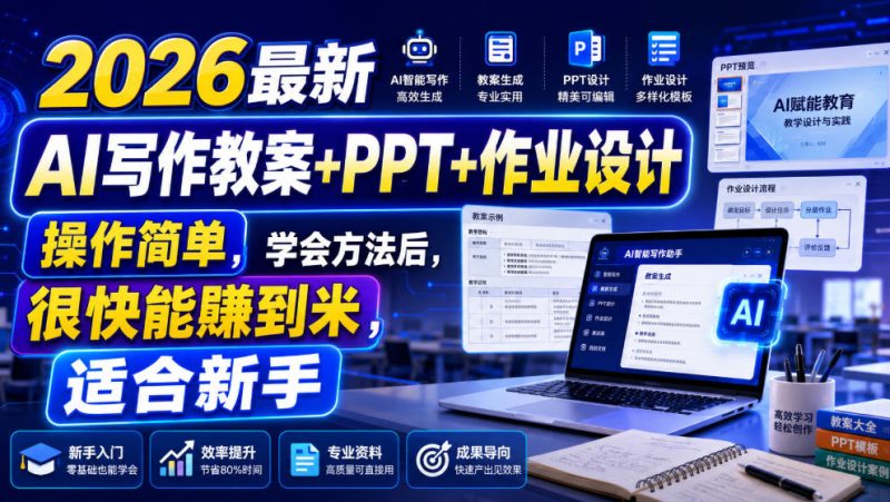 2026最新AI写作教案+PPT+作业设计，操作简单，学会方法后，很快能賺到米，适合新手-大伟资源网