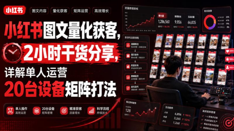 小红书图文量化获客，2小时干货分享，详解单人运营20台设备矩阵打法-大伟资源网