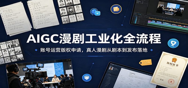AIGC漫剧工业化全流程：账号运营版权申请，真人漫剧从剧本到发布落地-大伟资源网