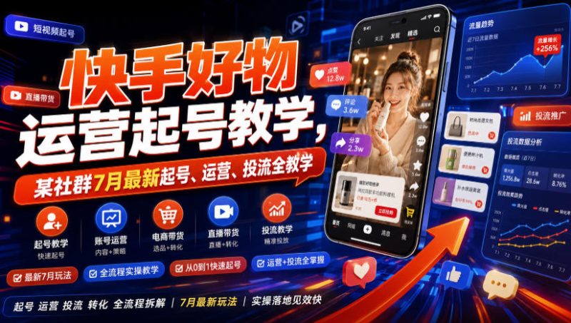 快手好物运营起号教学，某社群7月最新起号、运营、投流全教学-大伟资源网