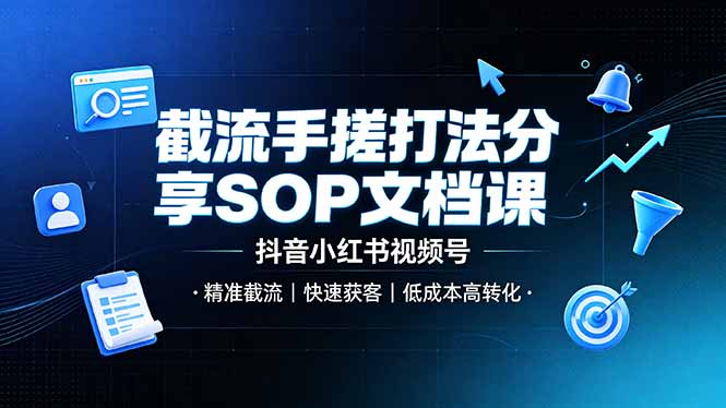 截流手搓打法分享SOP文档课，抖音小红书视频号丨精准截流，快速获客，低成本高转化-大伟资源网