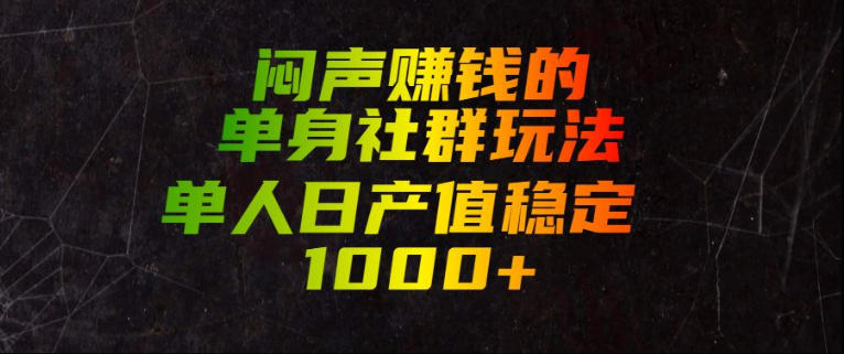 闷声賺钱的单身社群玩法，单人日产值稳定1000+【揭秘】-大伟资源网