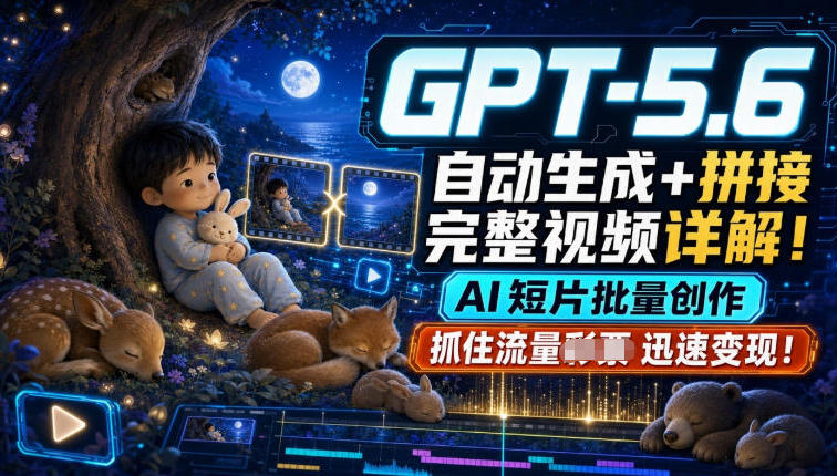 GPT-5.6自动生成＋拼接完整视频详解，AI短片批量创作，抓住流量迅速变现！-大伟资源网