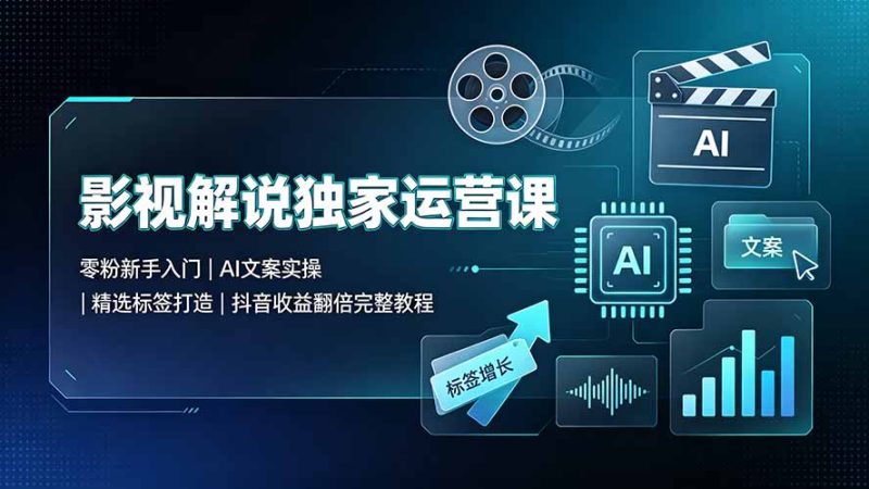 影视解说独家运营课：零粉新手入门｜AI文案实操｜精选标签打造｜抖音收益翻倍完整教程-大伟资源网