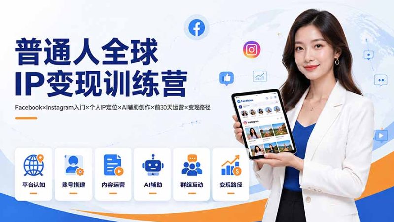 普通人全球IP变现训练营：Facebook×Instagram入门×个人IP定位×AI辅助创作×前30天运营×变现路径-大伟资源网