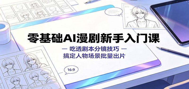 零基础AI漫剧新手入门课：吃透剧本分镜技巧，搞定人物场景批量出片-大伟资源网