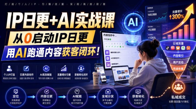 IP日更+AI实战课，从0启动IP日更，IP置顶视频制作+100条选题库搭建+10条日更规划，用AI跑通内容获客闭环!-大伟资源网