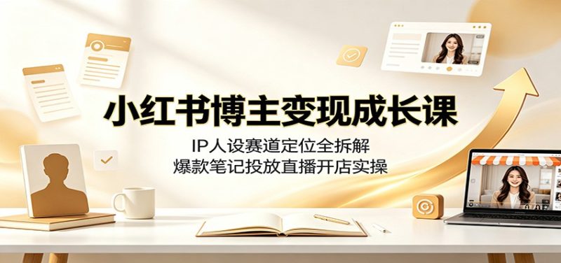 小红书博主变现成长课：IP人设赛道定位全拆解，爆款笔记投放直播开店实操-大伟资源网