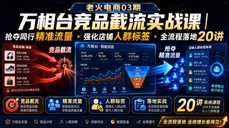 老火电商03期・万相台竞品截流实战课｜抢夺同行精准流量・强化店铺人群标签・全流程落地20讲-大伟资源网