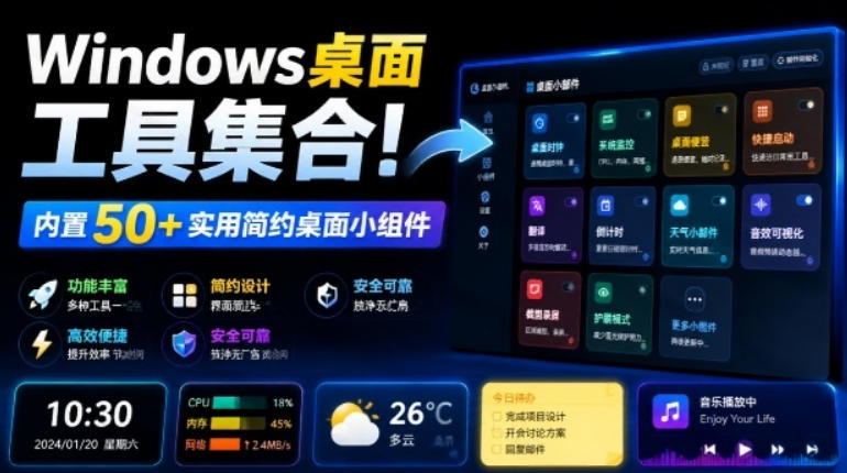 Windows桌面工具集合！内置50+实用简约桌面小组件，含截图、录屏、翻译、天气等，多秘工具箱-大伟资源网
