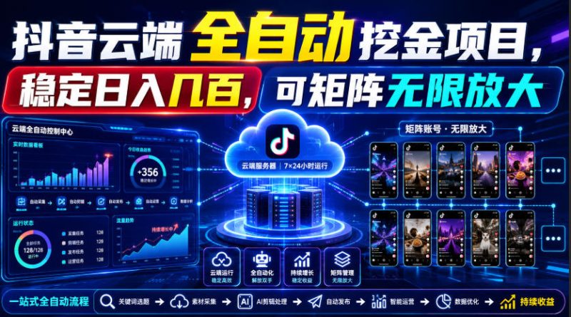 Dy云端全自动挖金项目，稳定日入几百，可矩阵无限放大！【揭秘】-大伟资源网