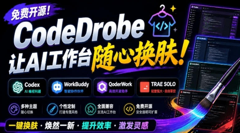免费开源的CodeDrobe，让AI工作台随心换肤，支持Codex、WorkBuddy等，免费且本地运行！-大伟资源网