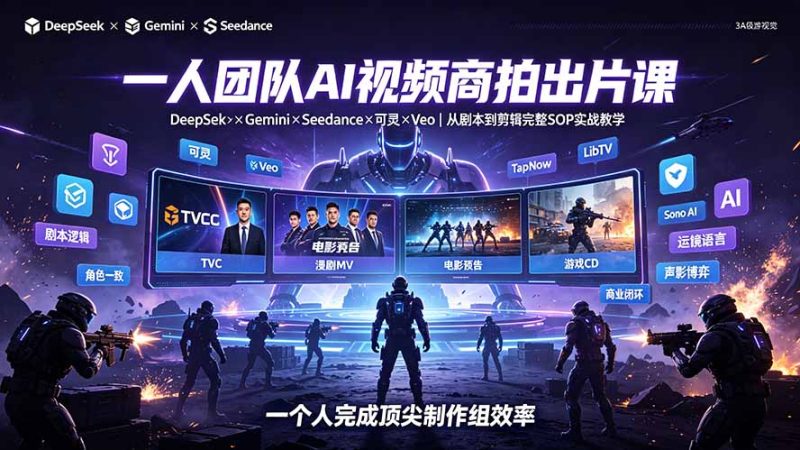 一人团队AI视频商拍出片课：DeepSeek×Gemini×Seedance×可灵×Veo，从剧本到剪辑完整SOP实战教学-大伟资源网