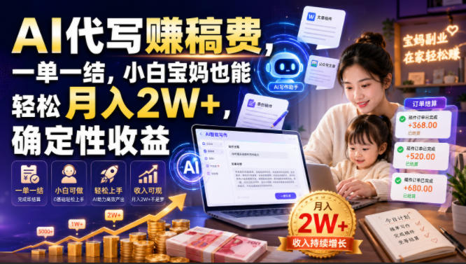 AI代写賺稿费，一单一结，小白宝妈也能轻松月入2W+，确定性收益【揭秘】-大伟资源网