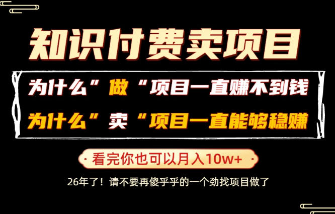 普通人为什么能够靠卖项目轻松月入10W+，而做项目却容易成炮灰，卖项目为什么能够稳賺不赔？【揭秘】-大伟资源网