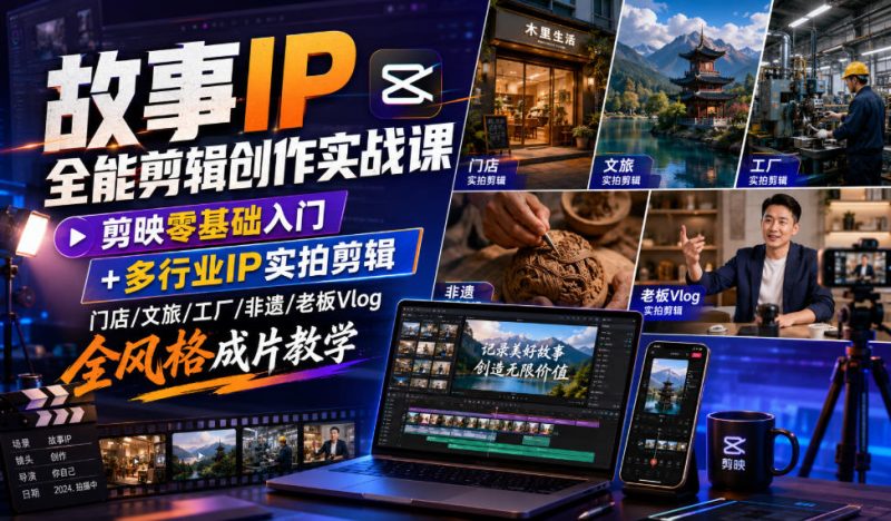 故事IP全能剪辑创作实战课｜剪映零基础入门+多行业IP实拍剪辑，门店/文旅/工厂/非遗/老板Vlog全风格成片教学-大伟资源网