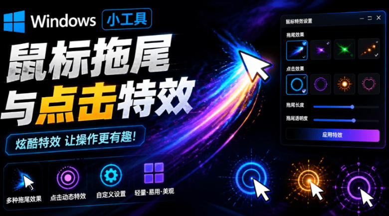Windows特效小工具！一键给你的鼠标添加拖尾与点击动态特效，吾爱出品，免费使用Mouse Trail-大伟资源网