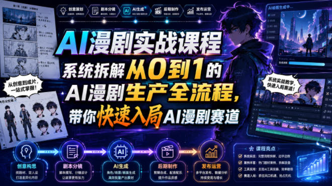 AI漫剧实战课程，系统拆解从0到1的AI漫剧生产全流程，带你快速入局AI漫剧赛道-大伟资源网