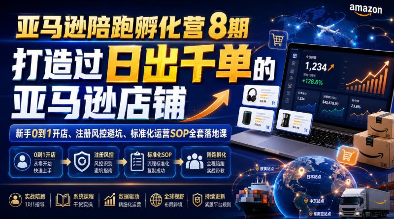 亚马逊陪跑孵化营8期，打造过日出千单的亚马逊店铺，新手0到1开店、注册风控避坑、标准化运营SOP全套落地课-大伟资源网