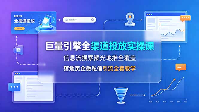 巨量引擎全渠道投放实操课，信息流搜索聚光地推全覆盖，落地页企微私信引流全套教学-大伟资源网