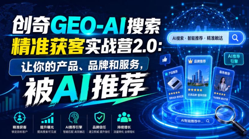创奇GEO-AI搜索精准获客实战营2.0:让你的产品、品牌和服务,被AI推荐-大伟资源网