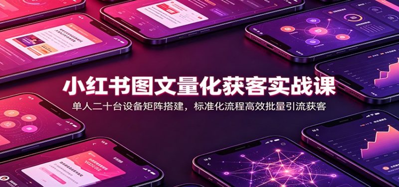 小红书图文量化获客实战课：单人二十台设备矩阵搭建，标准化流程高效批量引流获客-大伟资源网