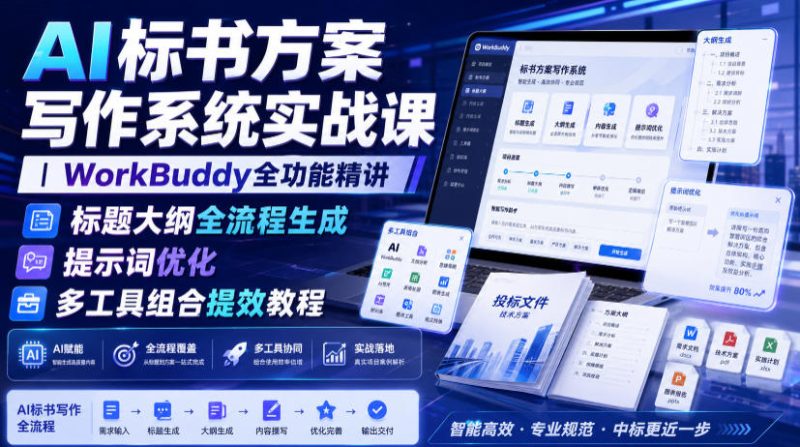AI标书方案写作系统实战课｜WorkBuddy全功能精讲・标题大纲全流程生成・提示词优化・多工具组合提效教程-大伟资源网