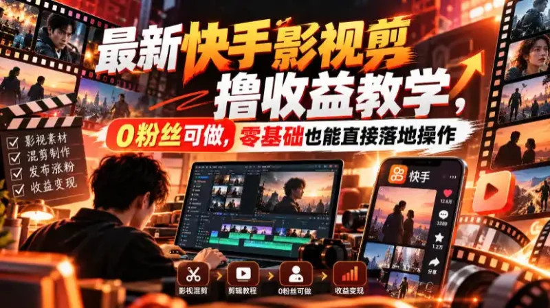 最新快手影视混剪撸收益教学，0粉丝可做，零基础也能直接落地操作-大伟资源网