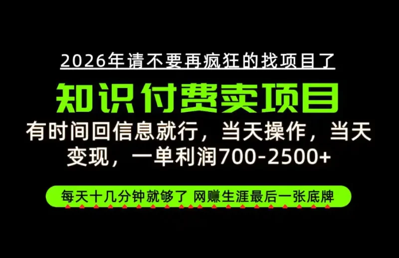 有时间回信息就行，一单利润700-2.5k+，知识付费卖项目，网创生涯的最后一张底牌！【揭秘】-大伟资源网